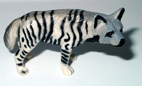A striped hyena toy.